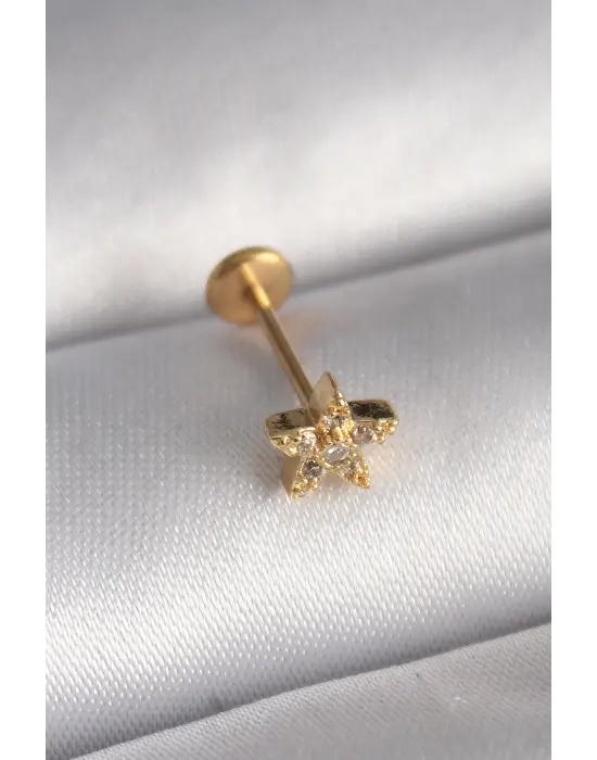 316L Çelik Gold Renk Zirkon Taşlı Yıldız Model Tragus Piercing