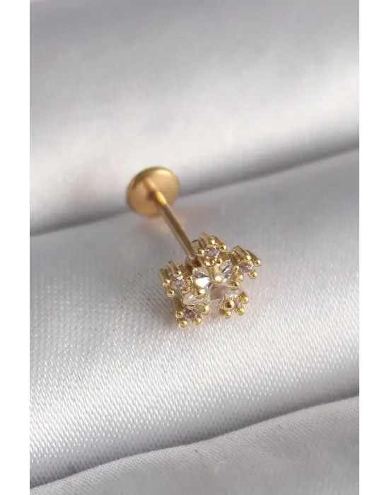 316L Çelik Gold Renk Zirkon Taşlı Yıldız Model Tragus Piercing