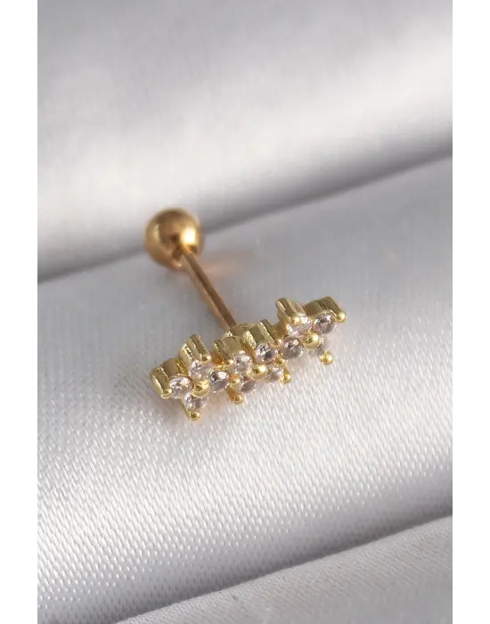 316L Çelik Gold Renk Zirkon Taşlı Yonca Tragus Piercing