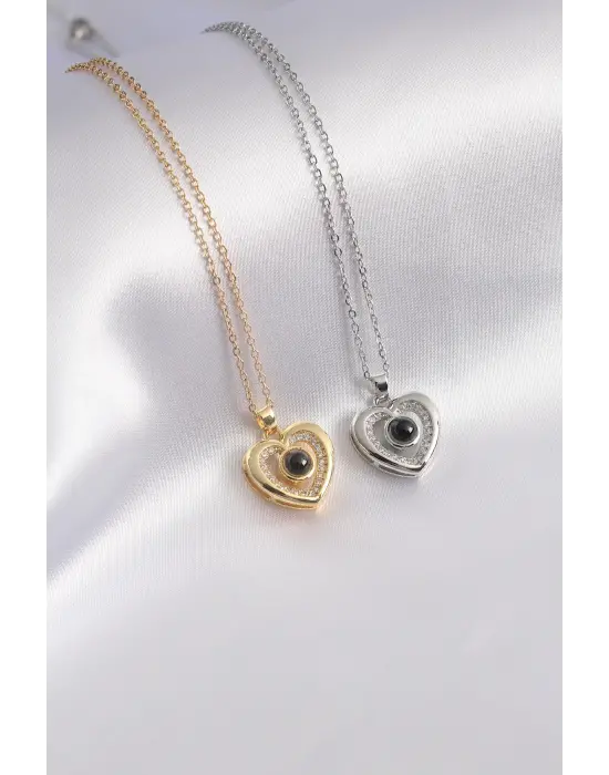 316L Çelik Gold Silver Renk Projeksiyon 100 Dilde Seni Seviyorum Yazılı Kadın Kolye