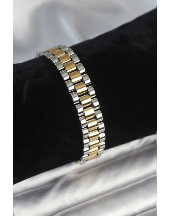 316L Çelik Gold ve Gümüş Renk 12 mm Kalınlık Erkek Bileklik