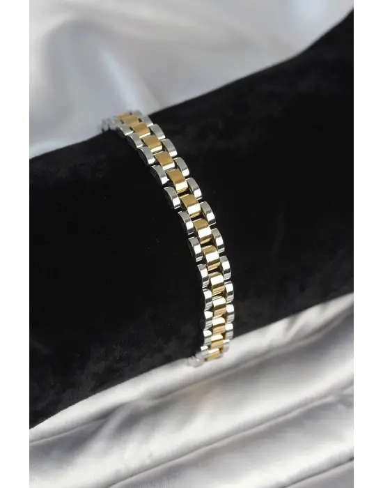 316L Çelik Gold ve Gümüş Renk 7 mm Kalınlık Erkek Bileklik