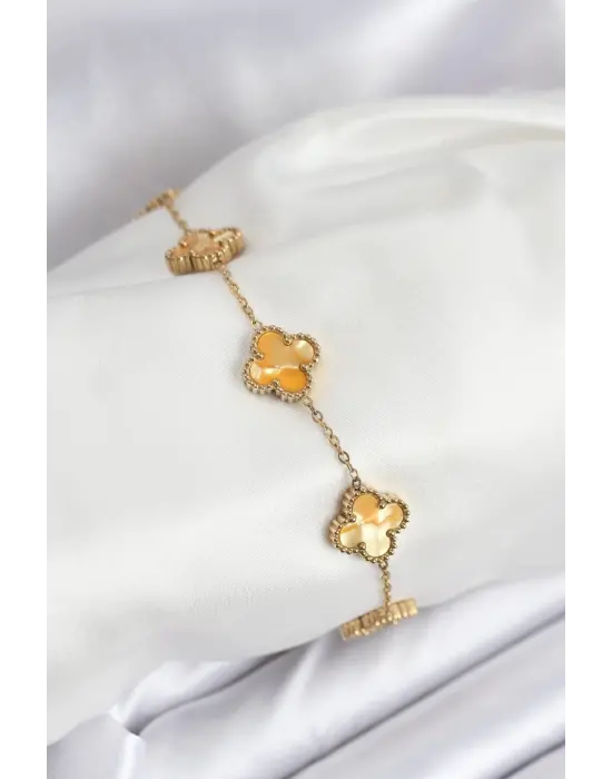 316L Çelik Gold Zincir Sarı Yonca Bileklik