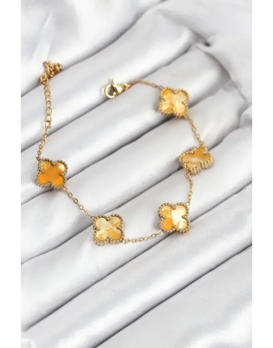 316L Çelik Gold Zincir Sarı Yonca Bileklik