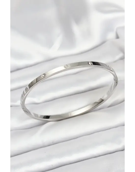 316L Çelik Gümüş Renk 65 mm İnce Kadın Kelepçe Bileklik