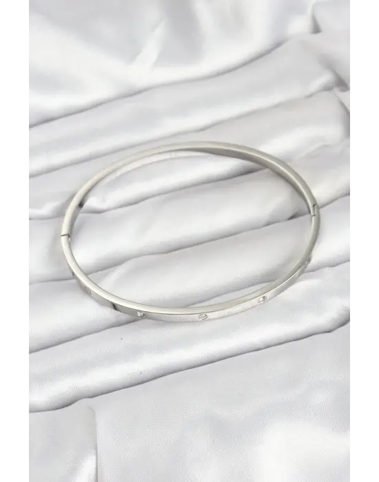 316L Çelik Gümüş Renk 65 mm İnce Kadın Kelepçe Bileklik