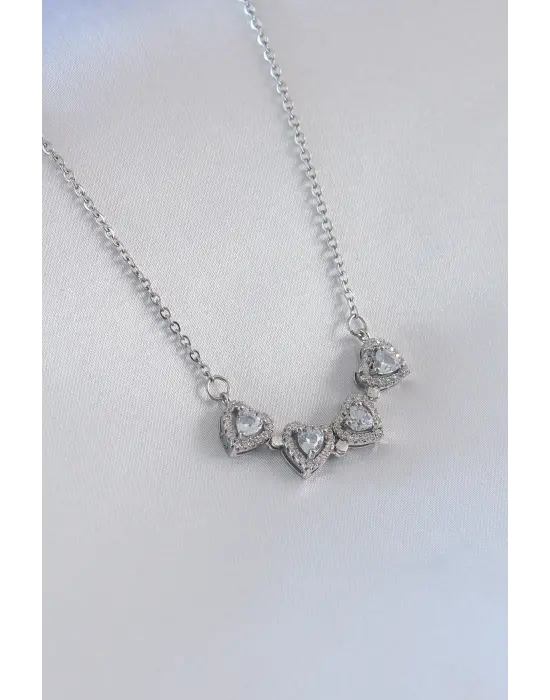  Gümüş  Açılır Yonca Model Zirkon Taşlı  Çelik Kolye