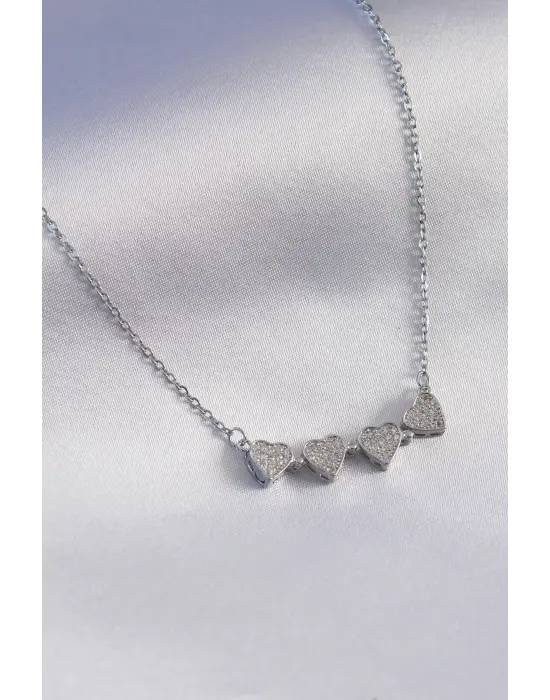  Gümüş  Açılır Zirkon Taşlı Yonca Model  Çelik Kolye