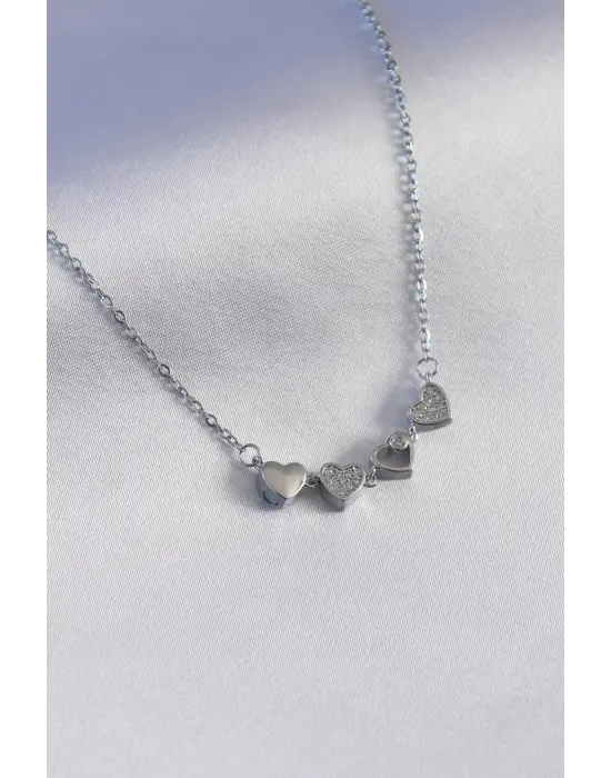  Gümüş  Açılır Zirkon Taşlı Yonca Model  Çelik Kolye