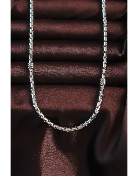 316L Çelik Gümüş Renk Arnavut Zinciri Tasarımlı Kolye