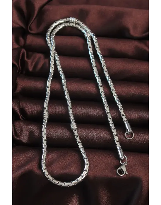 316L Çelik Gümüş Renk Arnavut Zinciri Tasarımlı Kolye