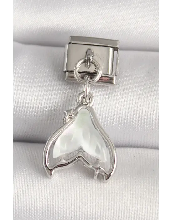 316L Çelik Gümüş Renk Beyaz Balık Kuyruğu Model Nomination Charm