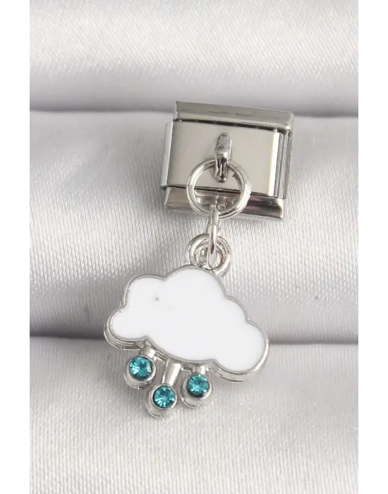 316L Çelik Gümüş Renk Beyaz Bulut Model Zirkon Taşlı Damla Detay Nomination Charm