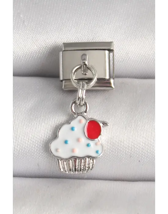 316L Çelik Gümüş Renk Beyaz Kupkek Model Nomination Charm