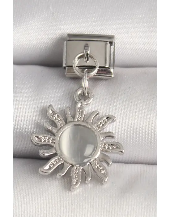316L Çelik Gümüş Renk Beyaz Mineli Güneş Model Nomination Charm
