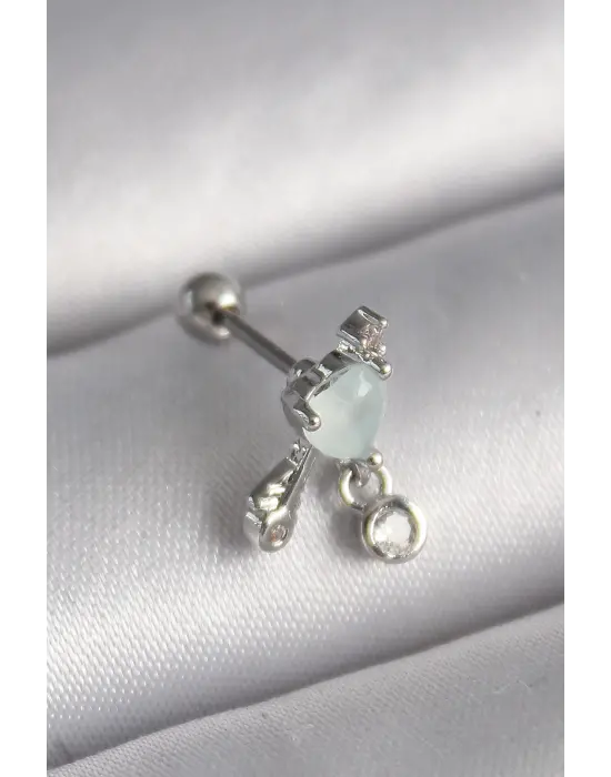 316L Çelik Gümüş Renk Beyaz Minelik Kalp Sallantı Zirkon Taş Detay Tragus Piercing