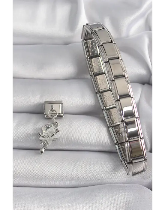 316L Çelik Gümüş Renk Beyaz Sedefli Sallantı Yıldız Model Nomination Charm