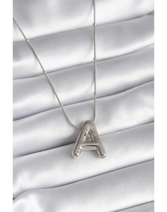  Gümüş  Bubble A Harf Model  Çelik Kolye