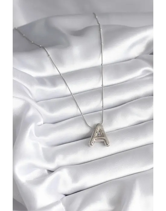  Gümüş  Bubble A Harf Model  Çelik Kolye