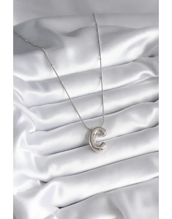  Gümüş  Bubble C Harf Model  Çelik Kolye