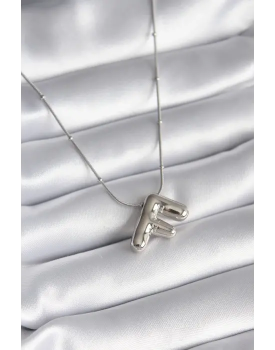  Gümüş  Bubble F Harf Model  Çelik Kolye