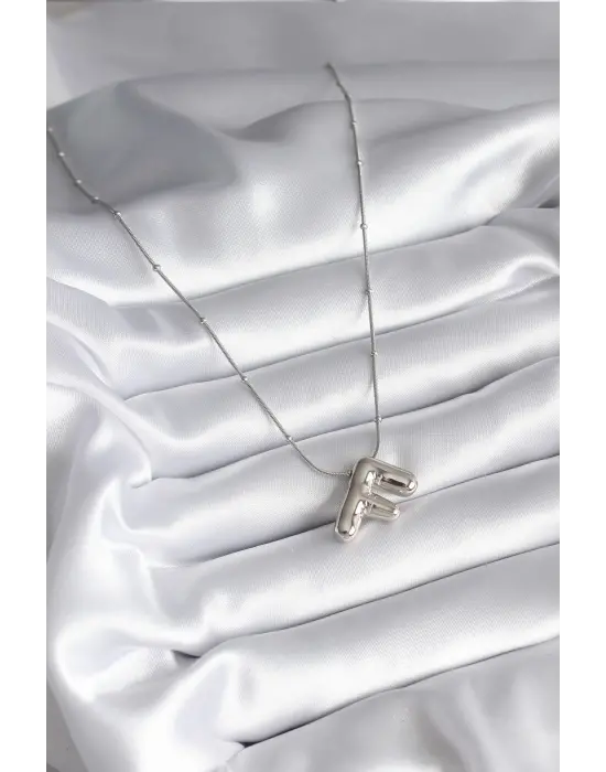  Gümüş  Bubble F Harf Model  Çelik Kolye