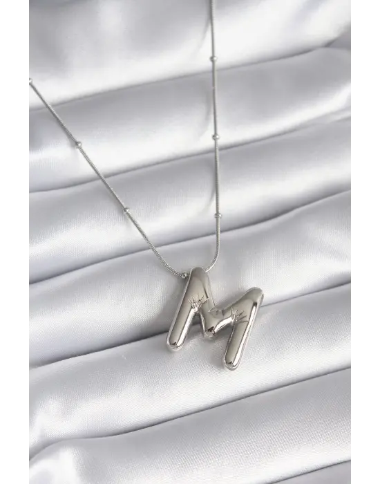  Gümüş  Bubble M Harf Model  Çelik Kolye