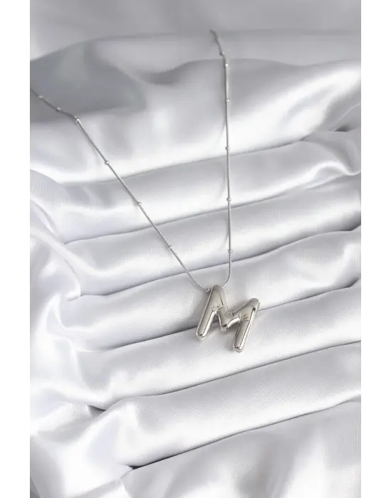  Gümüş  Bubble M Harf Model  Çelik Kolye