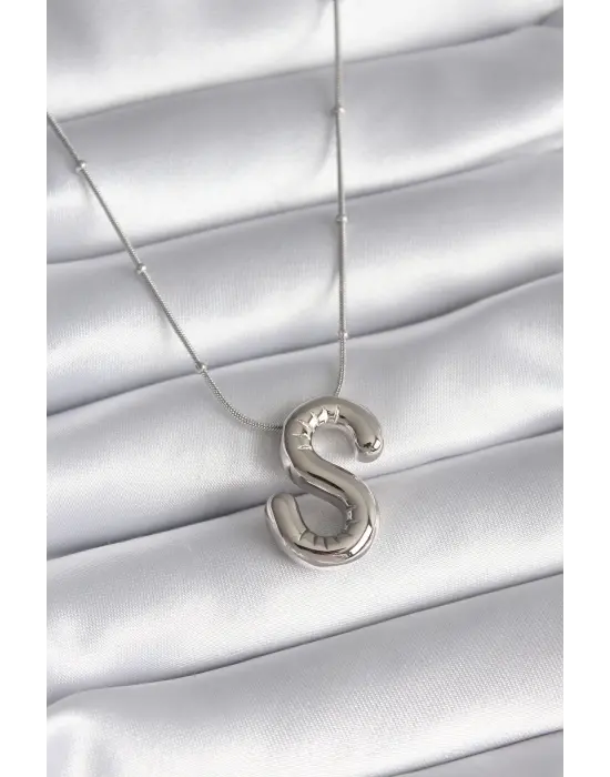  Gümüş  Bubble S Harf Model  Çelik Kolye