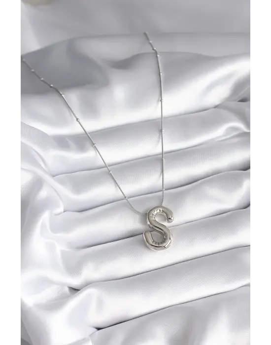  Gümüş  Bubble S Harf Model  Çelik Kolye