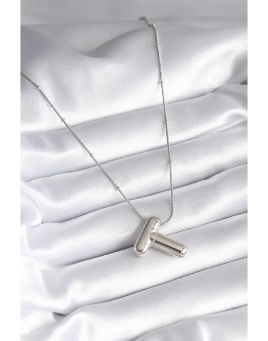  Gümüş  Bubble T Harf Model  Çelik Kolye