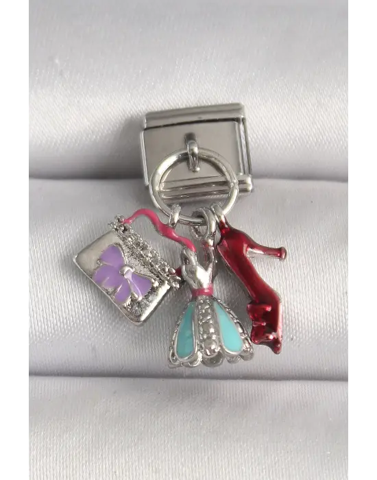 316L Çelik Gümüş Renk Çanta Elbise Model Nomination Charm