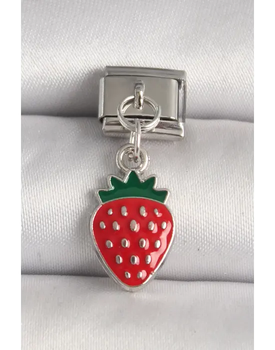 316L Çelik Gümüş Renk Çilek Model Nomination Charm