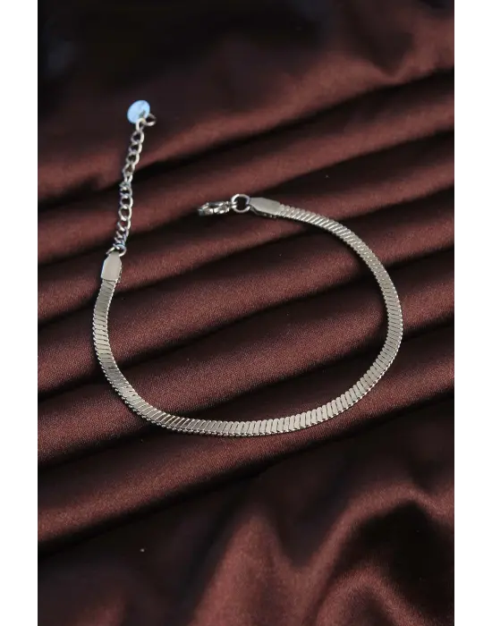 316L Çelik Gümüş Renk Çizgili İtalyan Zincir Erkek Bileklik