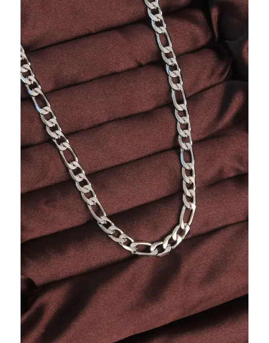 316L Çelik Gümüş Renk Çizgili Kuş Gözü Zincir Kolye