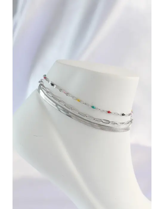 316L Çelik Gümüş Renk Çoklu Renkli Taş Tasarımlı Halhal