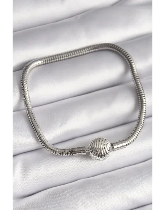 316L Çelik Gümüş Renk Deniz Kabuğu Charm Model Kadın Bileklik