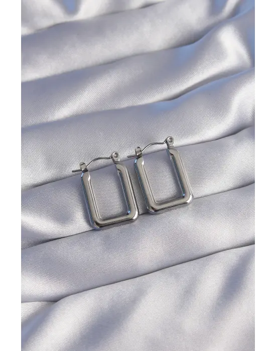   Gümüş Dikdörtgen Model Küpe