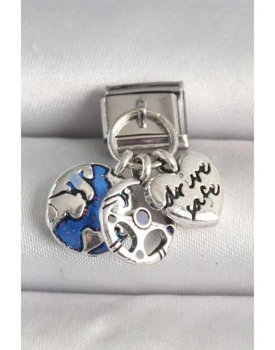 316L Çelik Gümüş Renk Dünya Kalp Model Nomination Charm