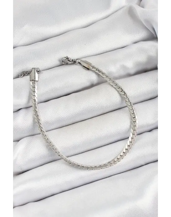 316L Çelik Gümüş Renk Ezme Zincir Erkek Bileklik