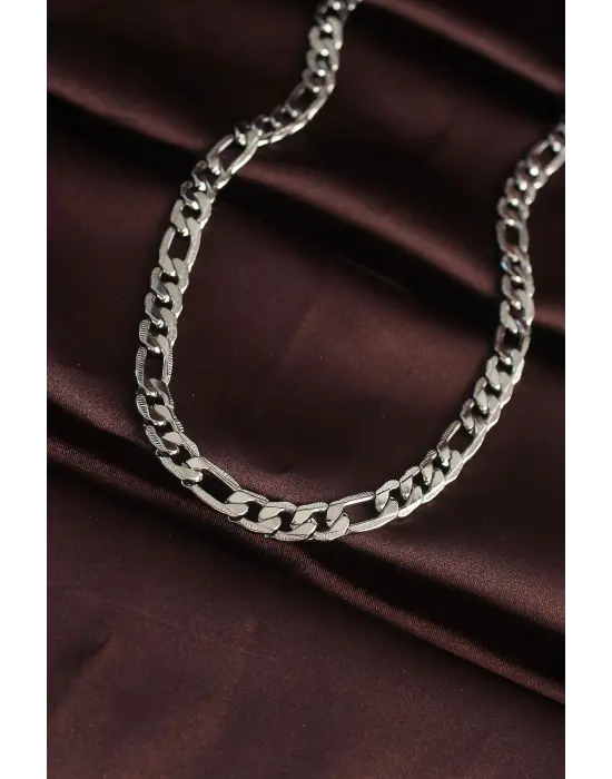 316L Çelik Gümüş Renk Ezme Zincirli Erkek Kolye