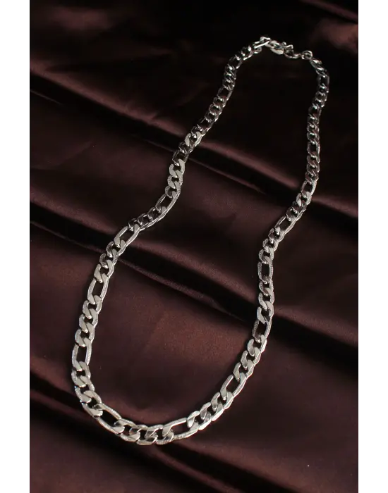 316L Çelik Gümüş Renk Ezme Zincirli Erkek Kolye