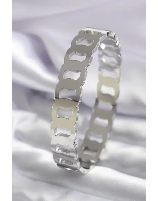 316L Çelik Gümüş Renk Geçme Halka Model Kadın Kelepçe