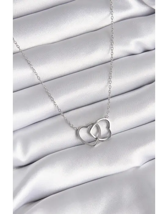  Gümüş  Geçmeli Kalp Model  Çelik Kolye