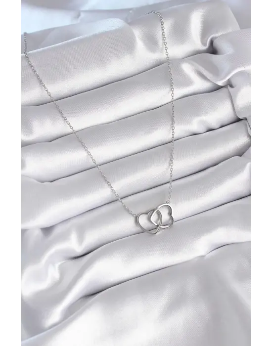  Gümüş  Geçmeli Kalp Model  Çelik Kolye