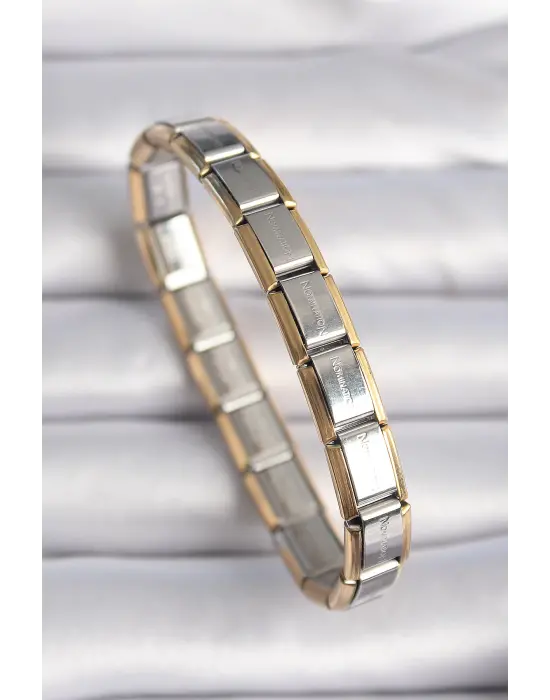 316L Çelik Gümüş Renk Gold Detay Yazılı Nomination Charm Bileklik