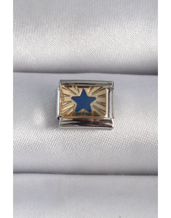 316L. Çelik Gümüş Renk Gold Mavi Yıldız İşlemeli Nomination Charm