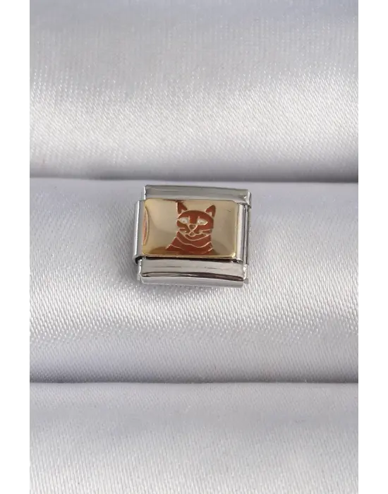 316L Çelik Gümüş Renk Gold Renk Kedi İşlemeli Nomination Charm