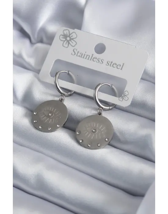   Gümüş Göz İşleme Zirkon Taş Detay Çelik Küpe