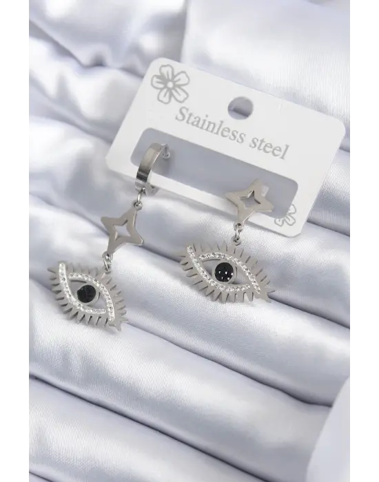   Gümüş Göz Model Zirkon Taşlı Çelik Küpe